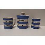 Lot 159 Cornishware: Garlic pot, Collector's pot and Queens Golden Jubilee mug
